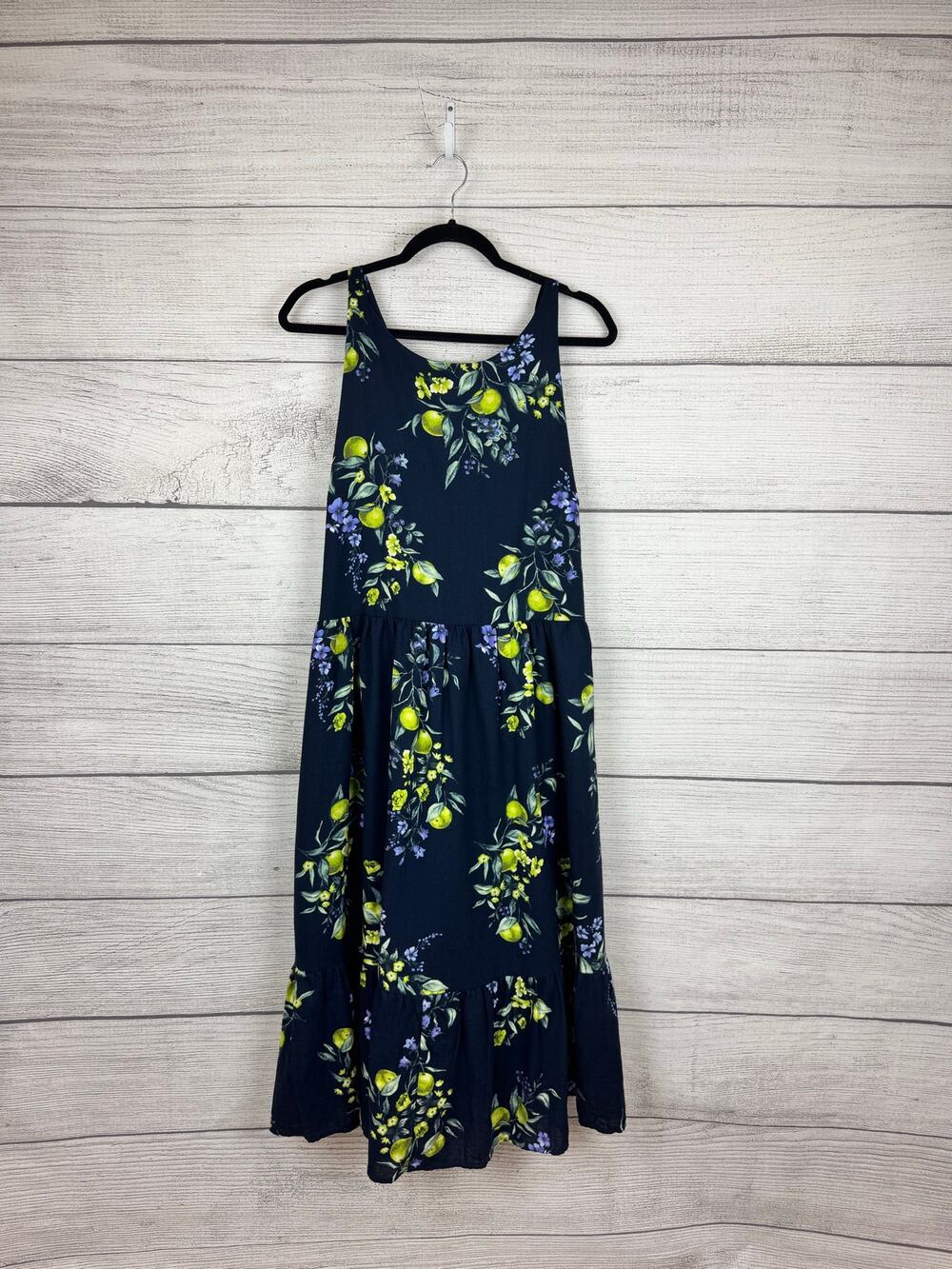 Time & Tru Plus Size Navy Floral Fruit Sleeveless Tie Back Midi Dress Size XXXL